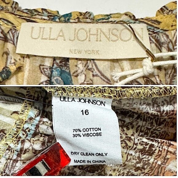 ULLA JOHNSON Val Gathered Printed Cotton-blend Mini Dress In Yellow, NWT - Picture 6 of 16